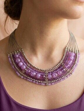New York & Company Lilac & Silver-tone Beaded Statement Necklace